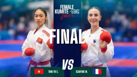 Võ sĩ 17 tuổi Trần Thị Cẩm Tú giành HCB karate thế giới